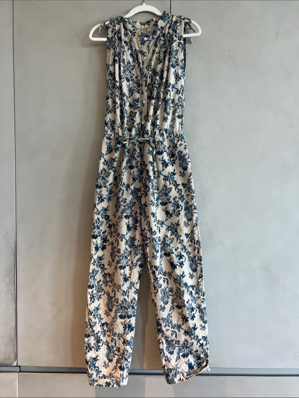 Matta 100% Cotton Floral Jumpsuit in Cream and Blue